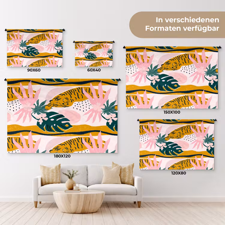 Tropisch - Tijger - Bladeren - Roze - Oranje Wandkleed katoen klein 269 -tsfeer8_DE