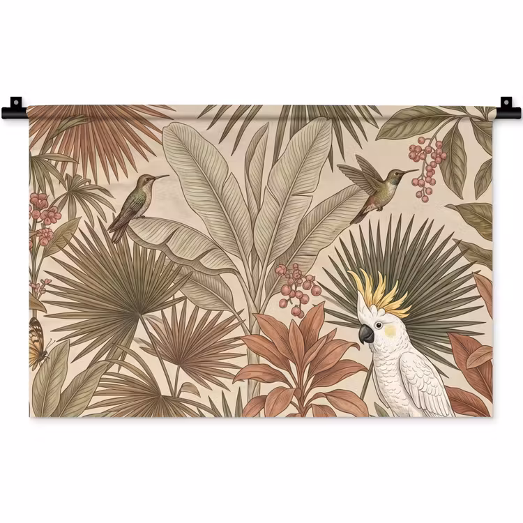 Tropisch - Vogels - Beige Wandkleed katoen klein -zz3d