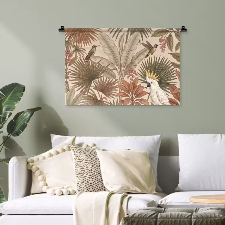 Tropisch - Vogels - Beige Wandkleed katoen klein -sfeer7
