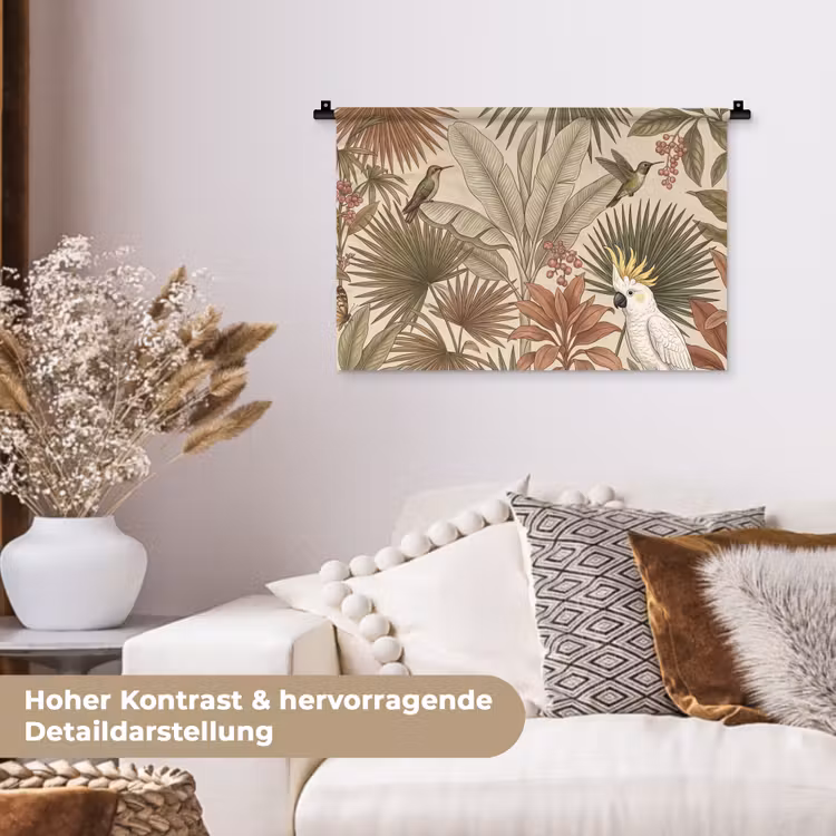Tropisch - Vogels - Beige Wandkleed katoen klein -tsfeer1_DE