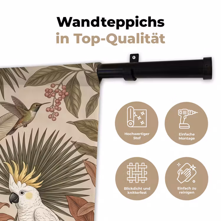 Tropisch - Vogels - Beige Wandkleed katoen klein -tsfeer2_DE