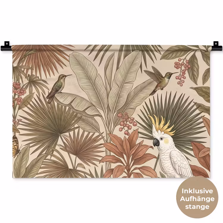 Tropisch - Vogels - Beige Wandkleed katoen klein -t3d_DE