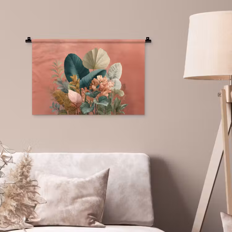 Tropische bladeren - Bloemen - Roze - groen Wandkleed katoen klein -sfeer4