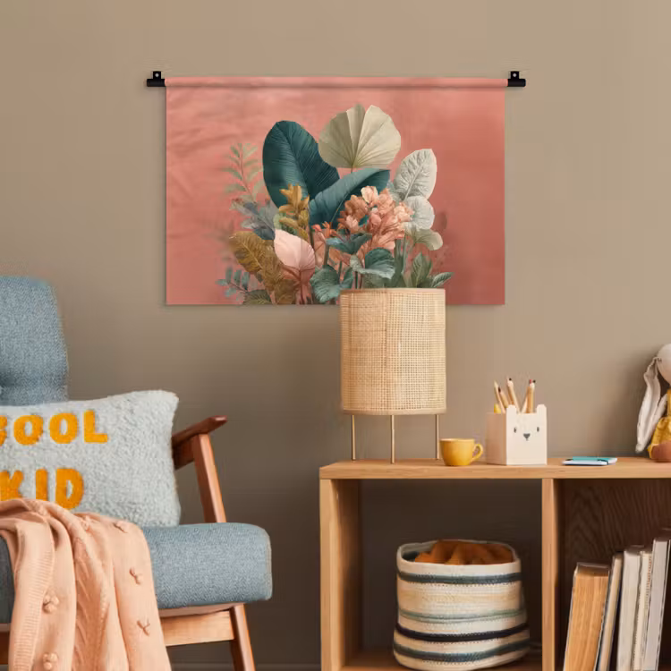 Tropische bladeren - Bloemen - Roze - groen Wandkleed katoen klein -wsfeer4_kind