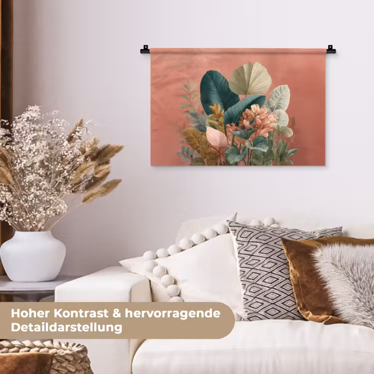 Tropische bladeren - Bloemen - Roze - groen Wandkleed katoen klein -tsfeer1_DE
