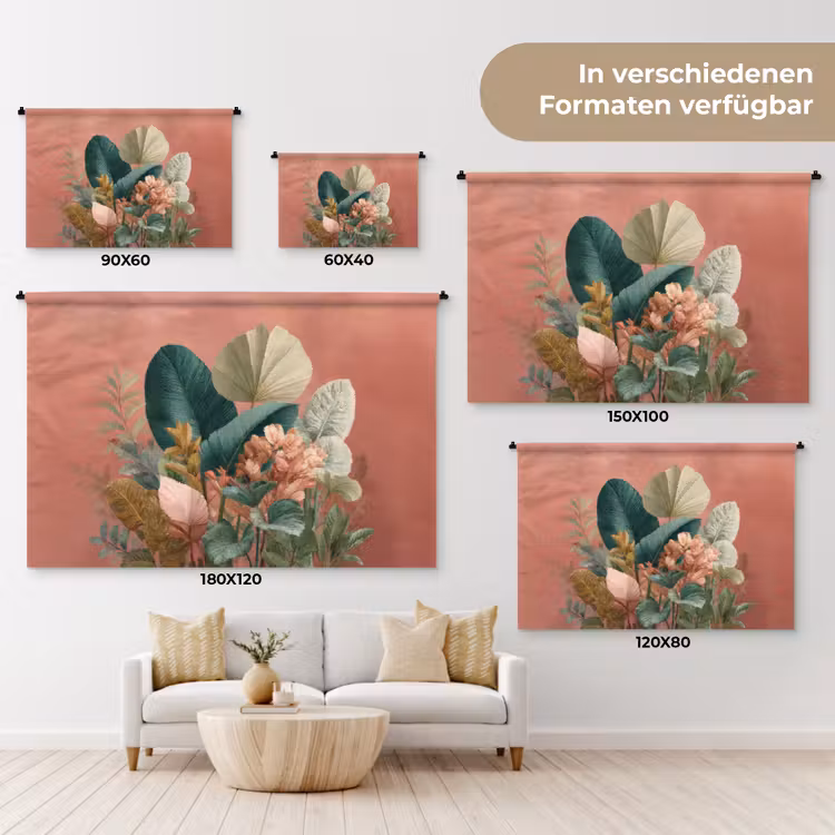 Tropische bladeren - Bloemen - Roze - groen Wandkleed katoen klein -tsfeer8_DE