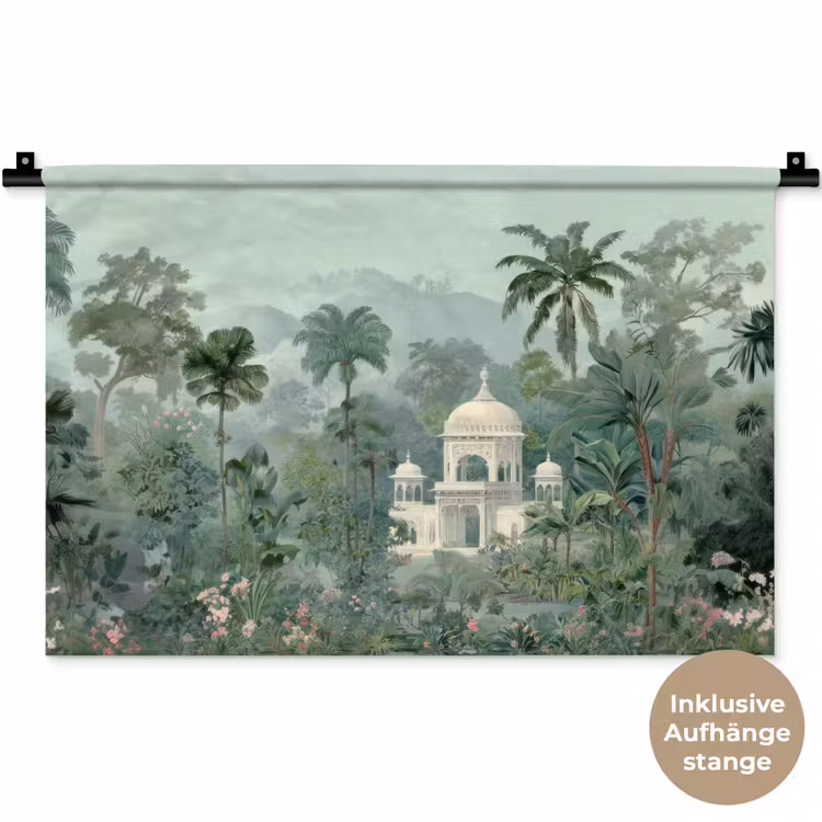 Tropische tuin - Koepelgebouw - Bloemen Wandkleed katoen klein -t3d_DE