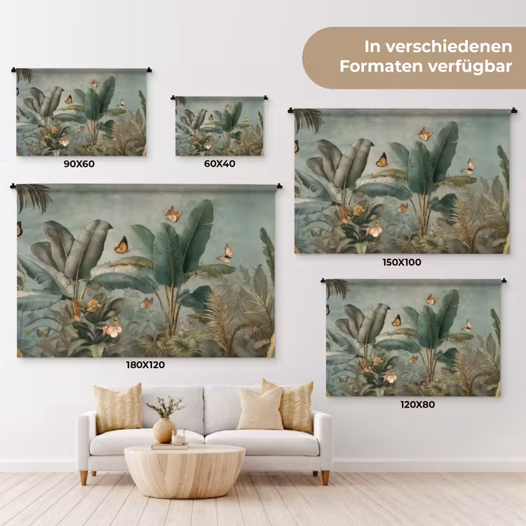 Tropisch bladerdek - Vlinders - groen - Bruin Wandkleed katoen klein -tsfeer8_DE