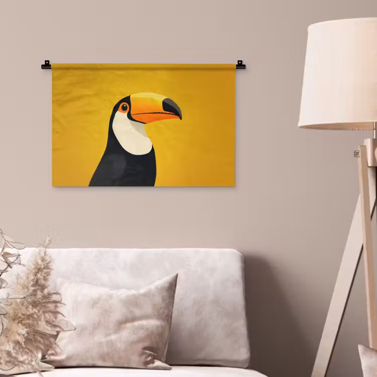 Toekan - Minimalistisch - Snavel - Oranje Wandkleed katoen klein -sfeer4