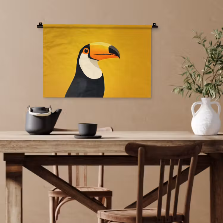 Toekan - Minimalistisch - Snavel - Oranje Wandkleed katoen klein -sfeer6