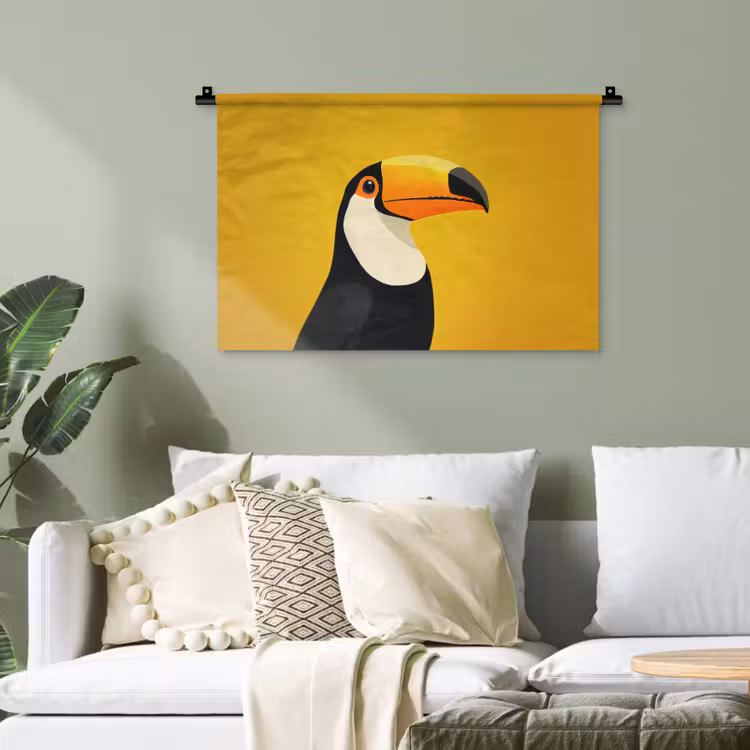 Toekan - Minimalistisch - Snavel - Oranje Wandkleed katoen klein -sfeer7