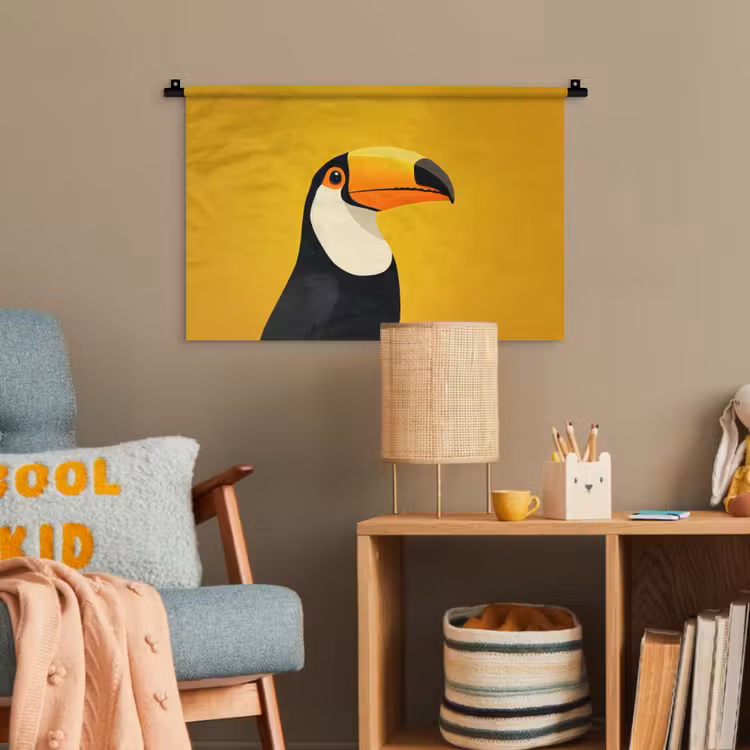Toekan - Minimalistisch - Snavel - Oranje Wandkleed katoen klein -wsfeer4_kind