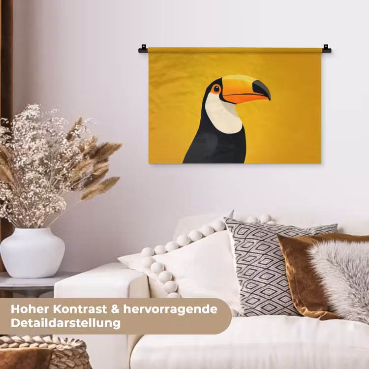 Toekan - Minimalistisch - Snavel - Oranje Wandkleed katoen klein -tsfeer1_DE