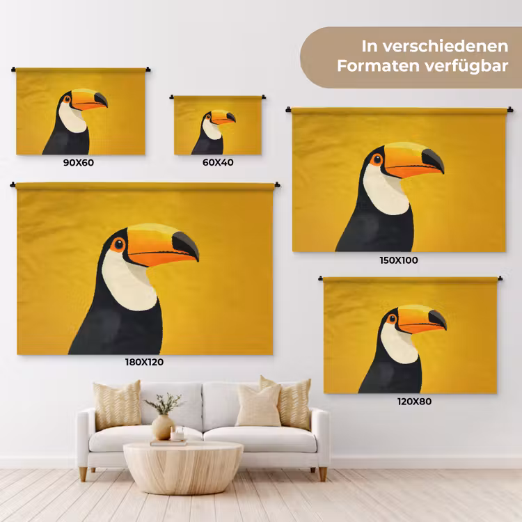 Toekan - Minimalistisch - Snavel - Oranje Wandkleed katoen klein -tsfeer8_DE