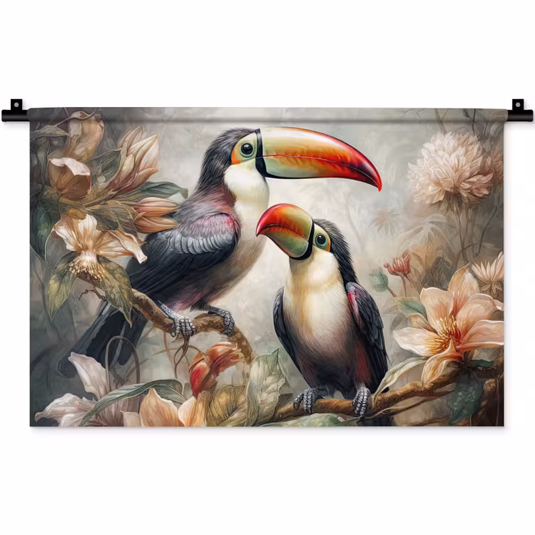 Toekan - Vogels - Bloemen - Jungle Wandkleed katoen klein -zz3d
