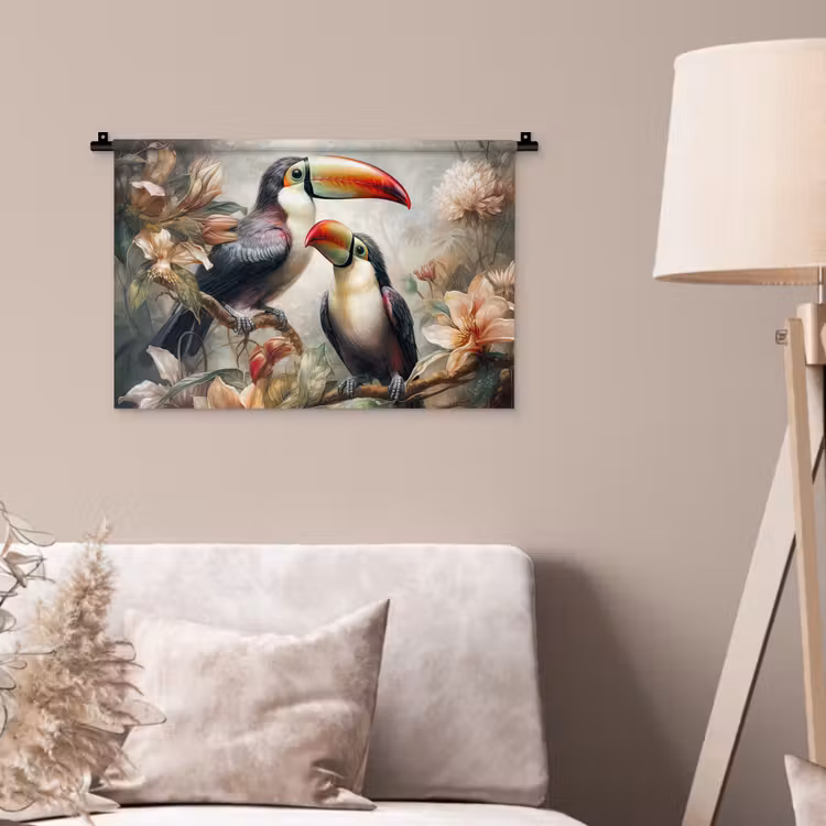 Toekan - Vogels - Bloemen - Jungle Wandkleed katoen klein -sfeer4