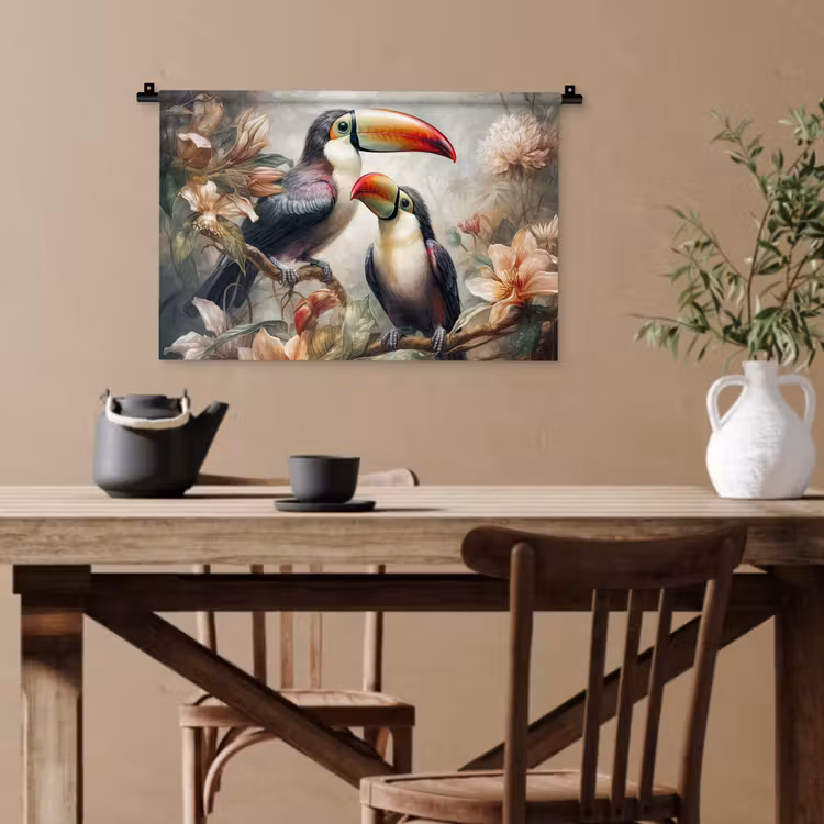 Toekan - Vogels - Bloemen - Jungle Wandkleed katoen klein -sfeer6