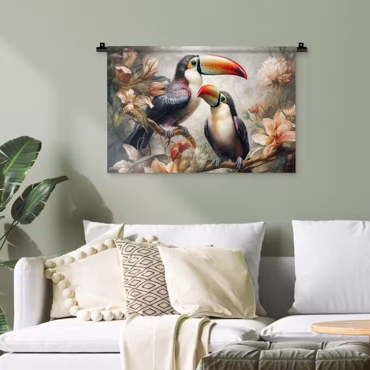 Toekan - Vogels - Bloemen - Jungle Wandkleed katoen klein -sfeer7