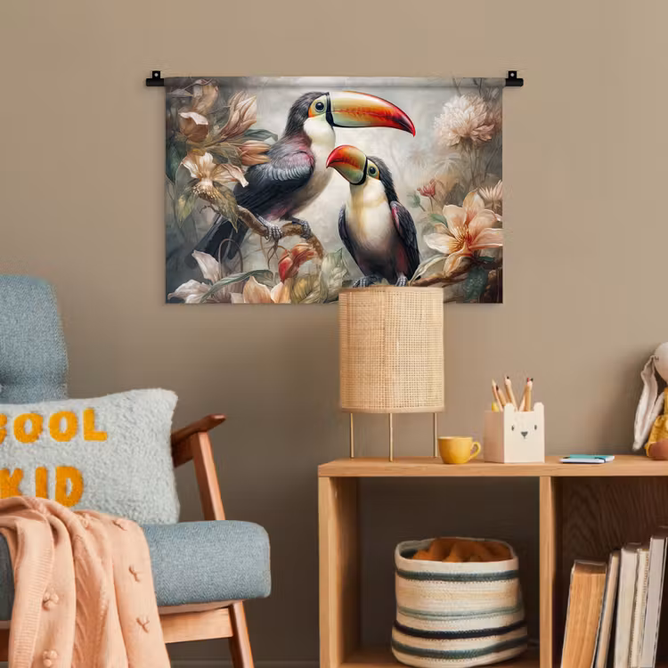 Toekan - Vogels - Bloemen - Jungle Wandkleed katoen klein -wsfeer4_kind