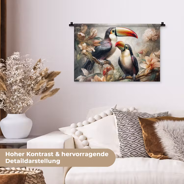 Toekan - Vogels - Bloemen - Jungle Wandkleed katoen klein -tsfeer1_DE