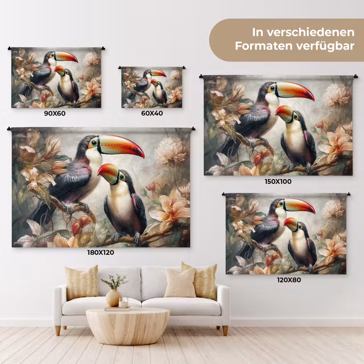 Toekan - Vogels - Bloemen - Jungle Wandkleed katoen klein -tsfeer8_DE