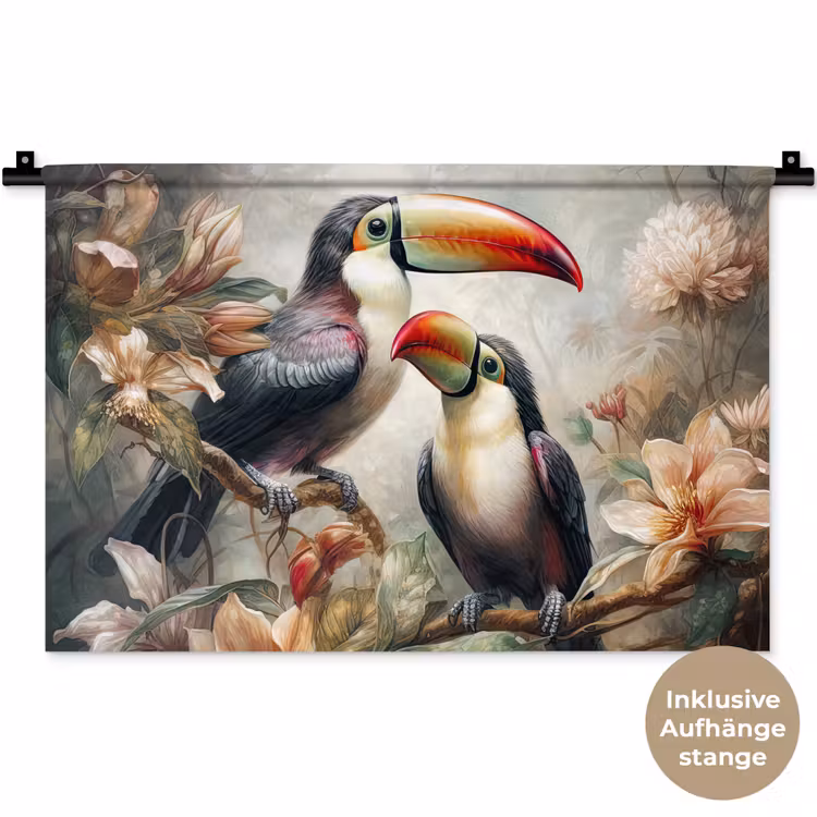 Toekan - Vogels - Bloemen - Jungle Wandkleed katoen klein -t3d_DE