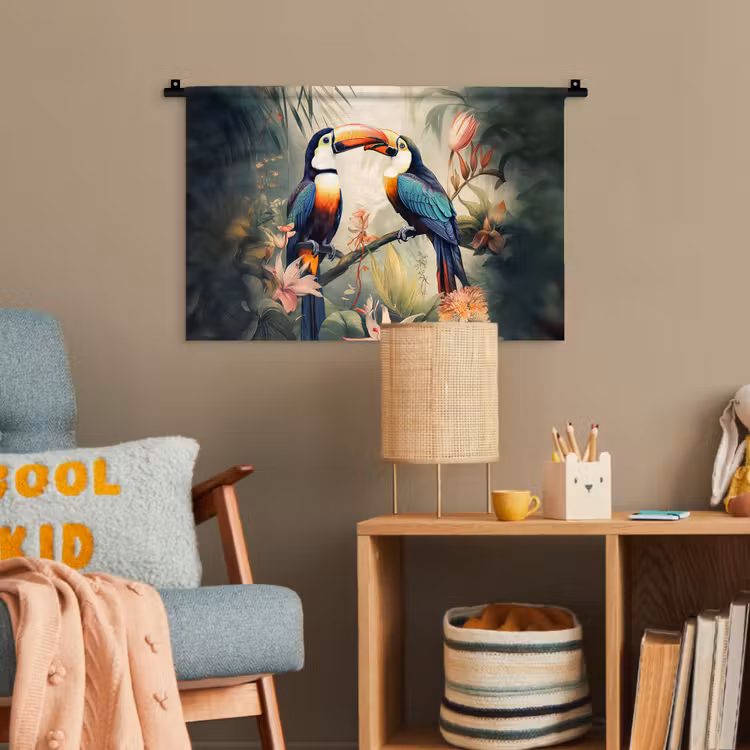 Toekan - Vogels - Bloemen - Natuur - Jungle Wandkleed katoen klein -wsfeer4_kind