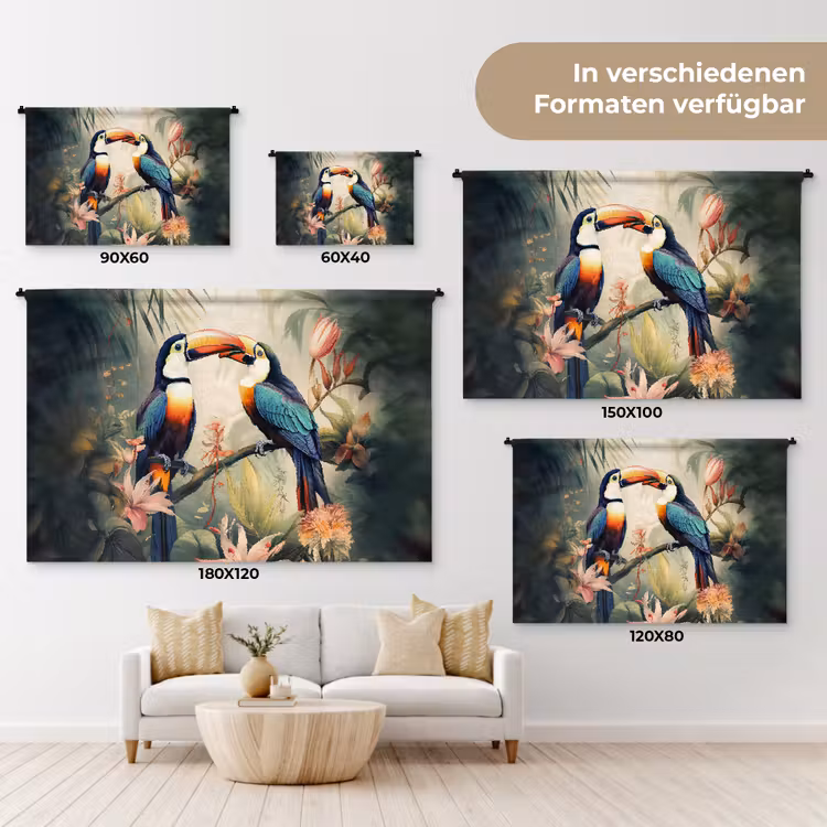 Toekan - Vogels - Bloemen - Natuur - Jungle Wandkleed katoen klein -tsfeer8_DE