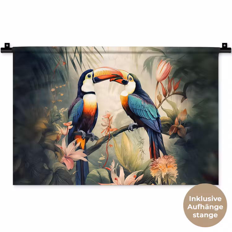 Toekan - Vogels - Bloemen - Natuur - Jungle Wandkleed katoen klein -t3d_DE