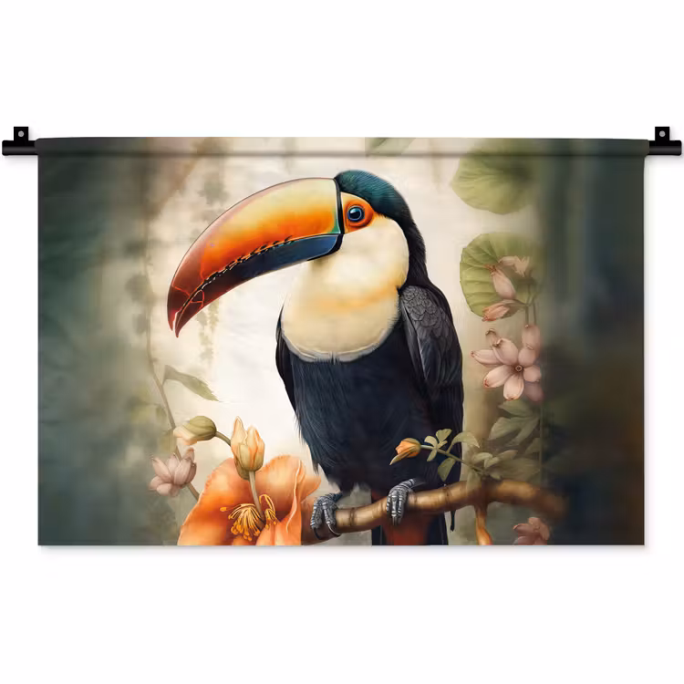 Toekan - Vogel - Bloemen - Planten Wandkleed katoen klein -zz3d