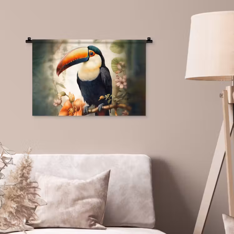 Toekan - Vogel - Bloemen - Planten Wandkleed katoen klein -sfeer4