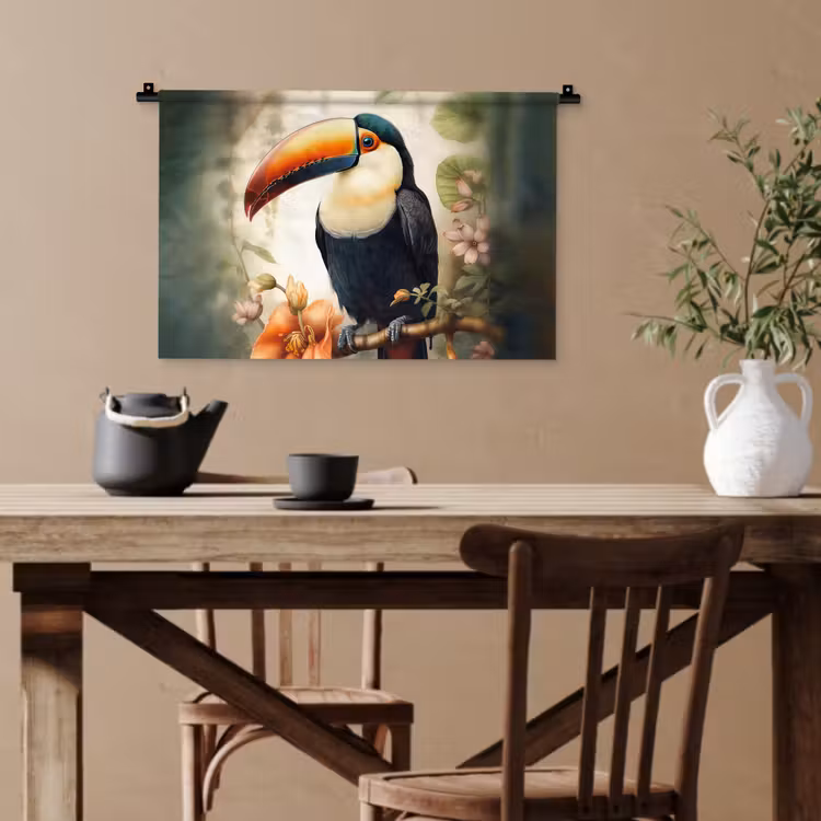 Toekan - Vogel - Bloemen - Planten Wandkleed katoen klein -sfeer6