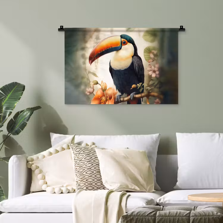 Toekan - Vogel - Bloemen - Planten Wandkleed katoen klein -sfeer7