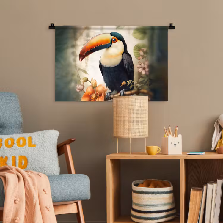 Toekan - Vogel - Bloemen - Planten Wandkleed katoen klein -wsfeer4_kind
