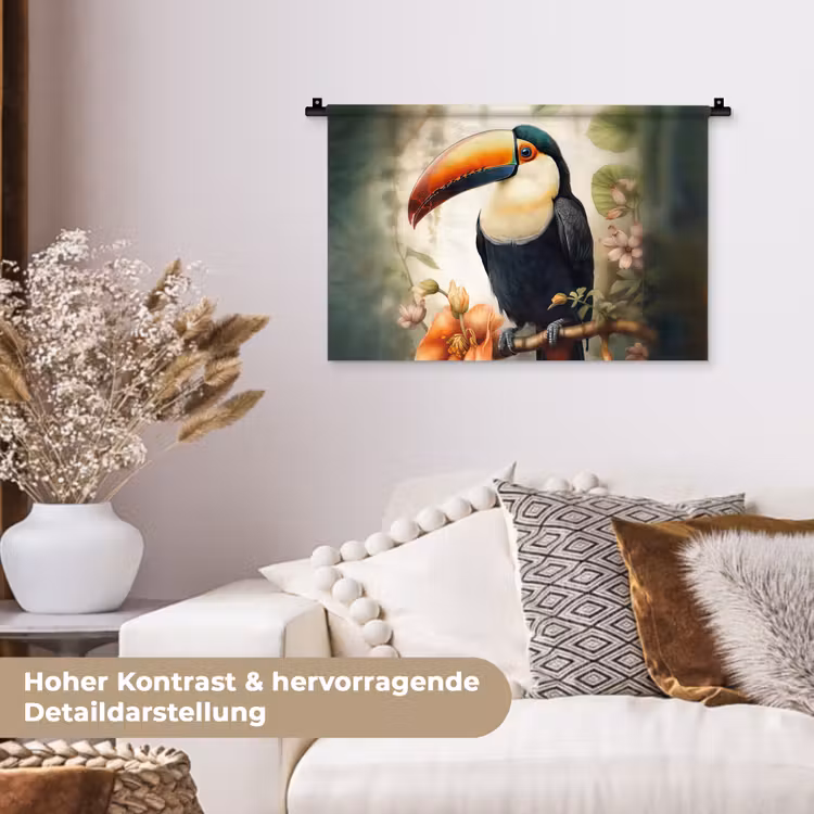 Toekan - Vogel - Bloemen - Planten Wandkleed katoen klein -tsfeer1_DE