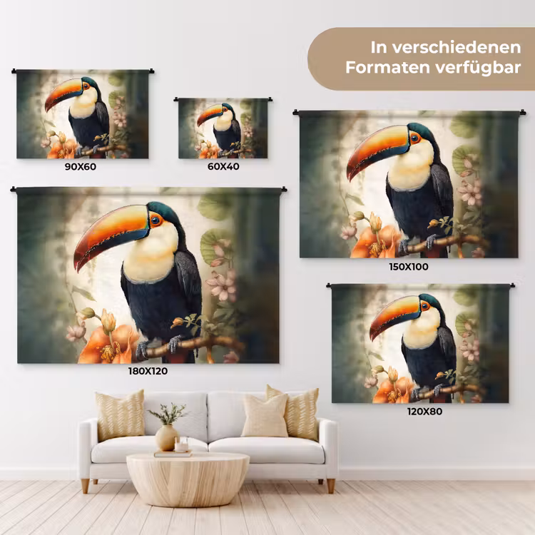 Toekan - Vogel - Bloemen - Planten Wandkleed katoen klein -tsfeer8_DE