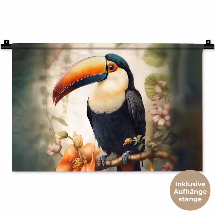 Toekan - Vogel - Bloemen - Planten Wandkleed katoen klein -t3d_DE