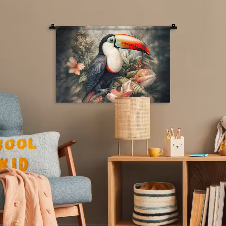 Toekan - Vogels - Bloemen - Planten - Tropisch Wandkleed katoen klein -wsfeer4_kind