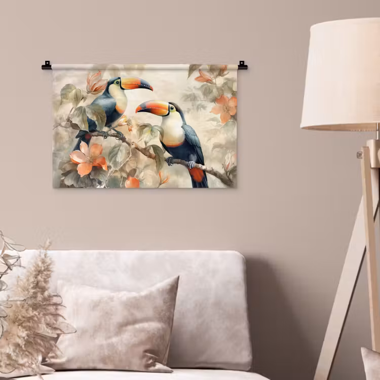 Toekan - Vogels - Bloemen - Tak Wandkleed katoen klein -sfeer4