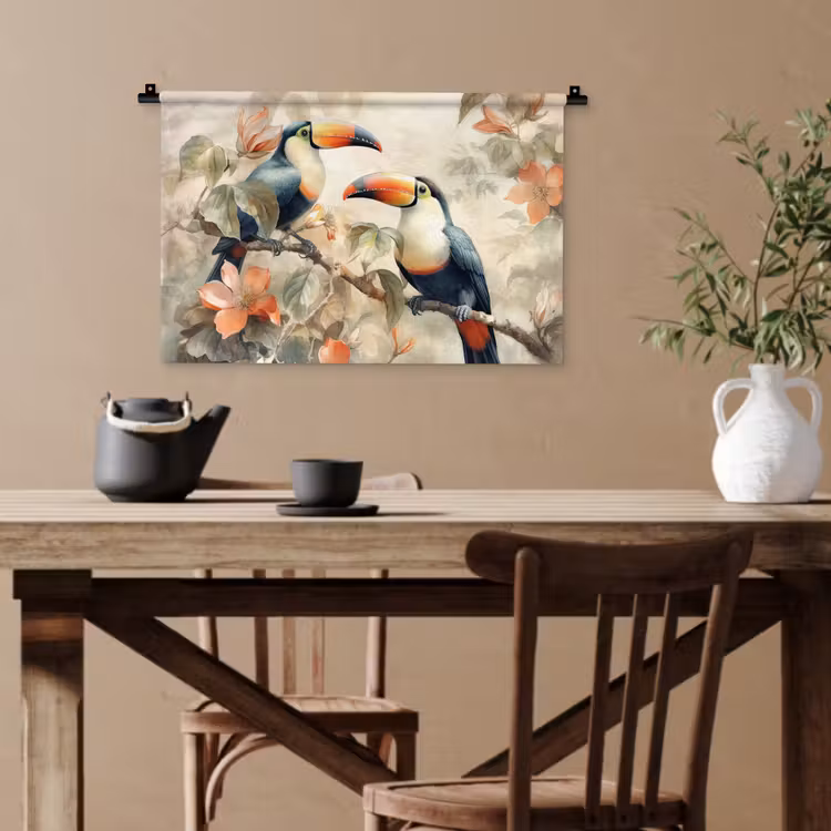 Toekan - Vogels - Bloemen - Tak Wandkleed katoen klein -sfeer6