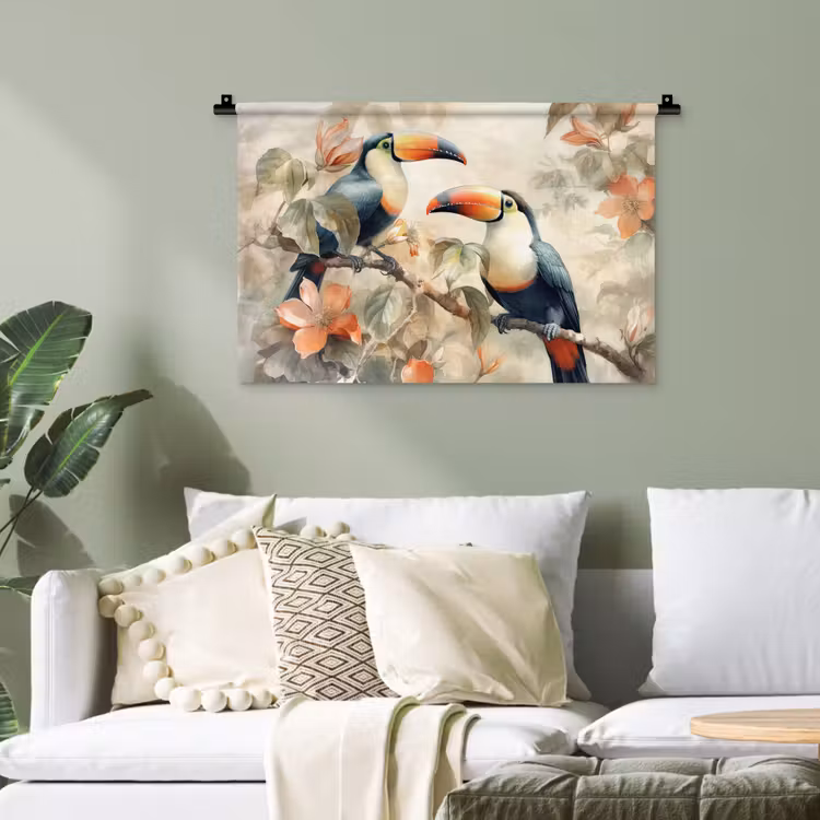 Toekan - Vogels - Bloemen - Tak Wandkleed katoen klein -sfeer7