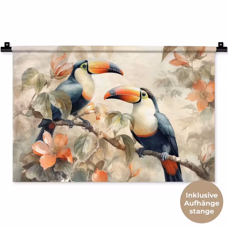 Toekan - Vogels - Bloemen - Tak Wandkleed katoen klein -t3d_DE