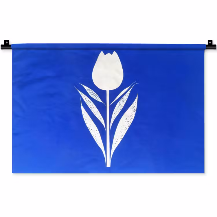 Tulp - Minimalistisch - Bladeren - Wit Wandkleed katoen klein -zz3d