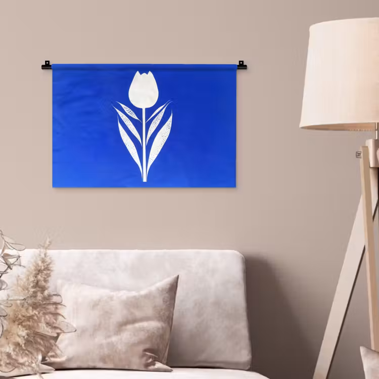 Tulp - Minimalistisch - Bladeren - Wit Wandkleed katoen klein -sfeer4