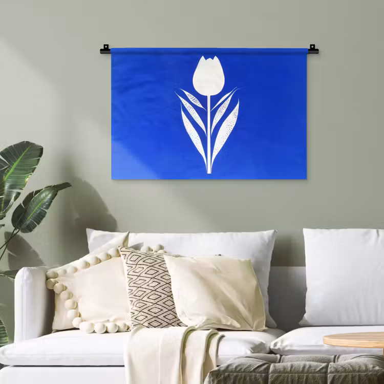 Tulp - Minimalistisch - Bladeren - Wit Wandkleed katoen klein -sfeer7