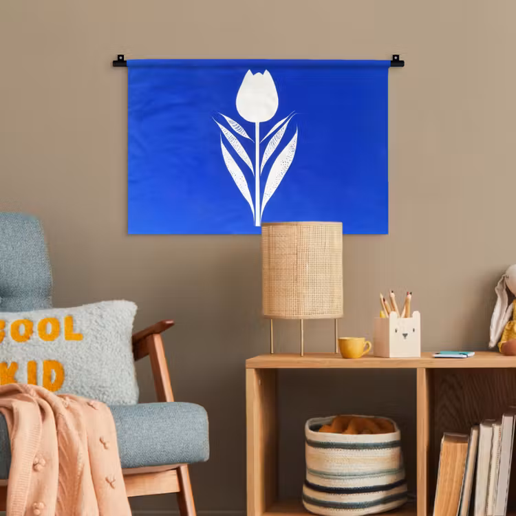Tulp - Minimalistisch - Bladeren - Wit Wandkleed katoen klein -wsfeer4_kind