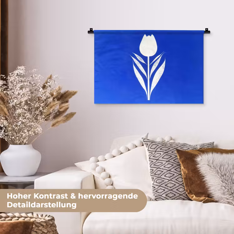 Tulp - Minimalistisch - Bladeren - Wit Wandkleed katoen klein -tsfeer1_DE