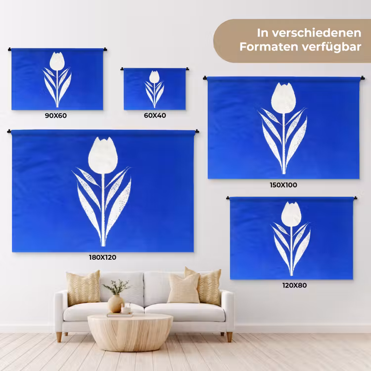 Tulp - Minimalistisch - Bladeren - Wit Wandkleed katoen klein -tsfeer8_DE