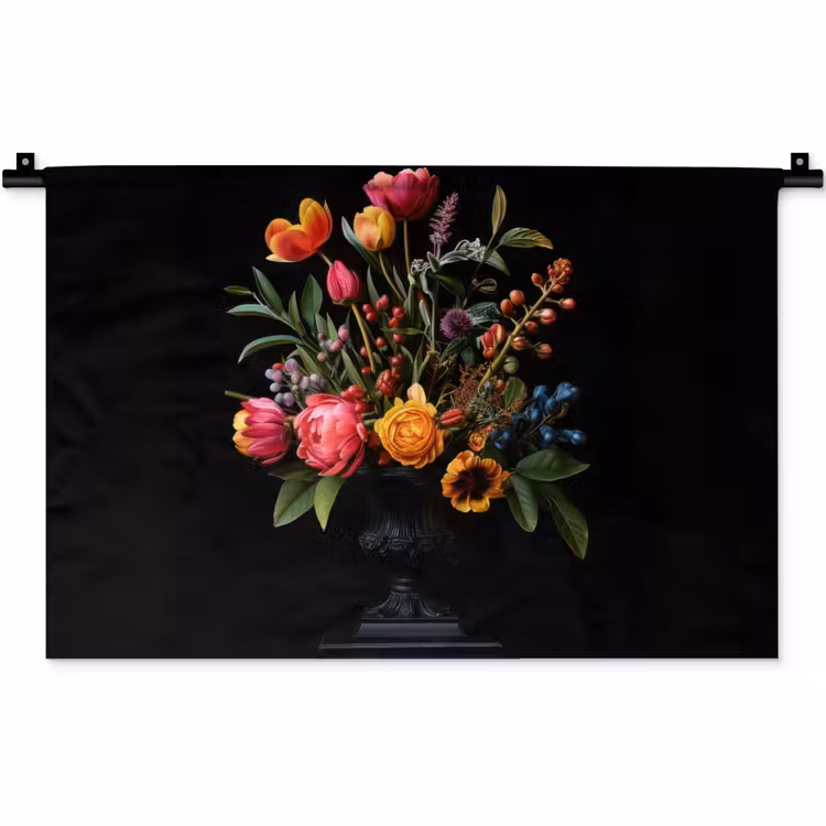 Tulpen - Bessen - Boeket - Vaas Wandkleed katoen klein -zz3d