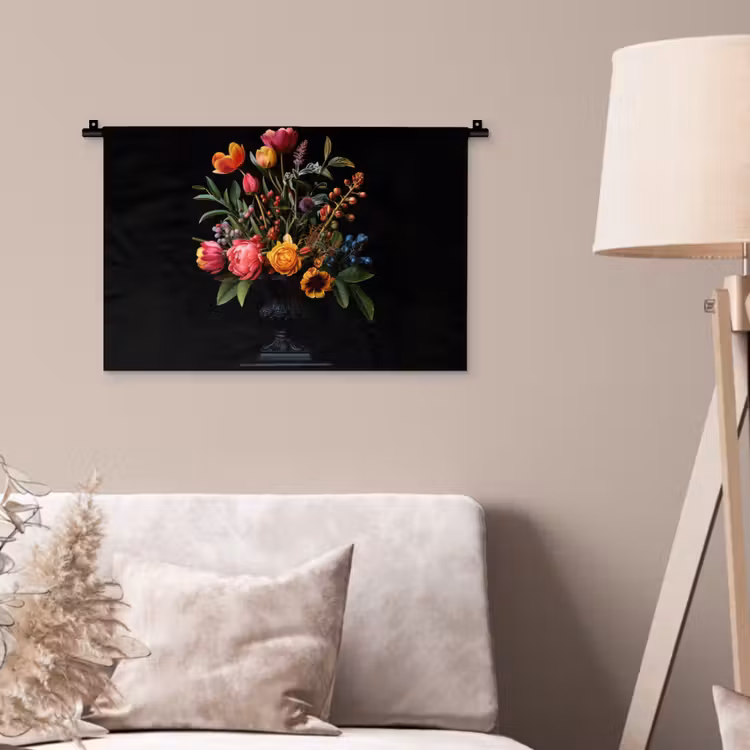 Tulpen - Bessen - Boeket - Vaas Wandkleed katoen klein -sfeer4